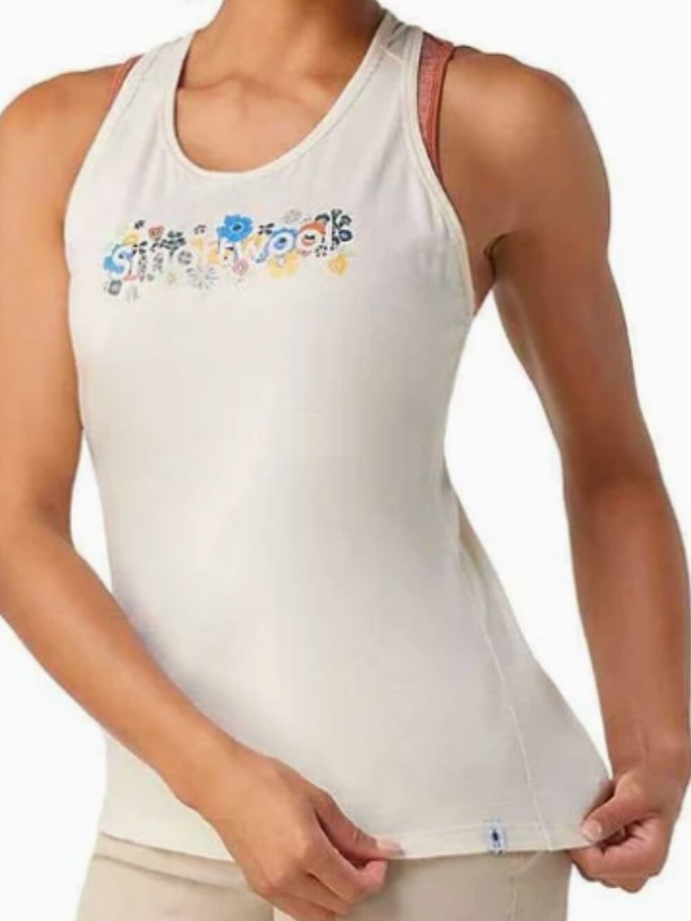 Smartwool Women's Floral Meadow Graphic Tank Size L Cream Merino Wool Gorpcore